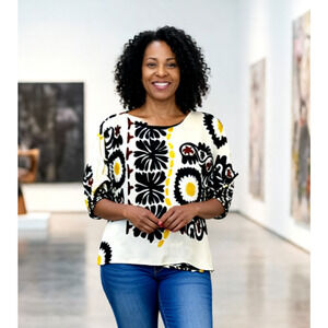 Melloday Women’s Blouse Short Sleeve Abstract floral print blouse top S